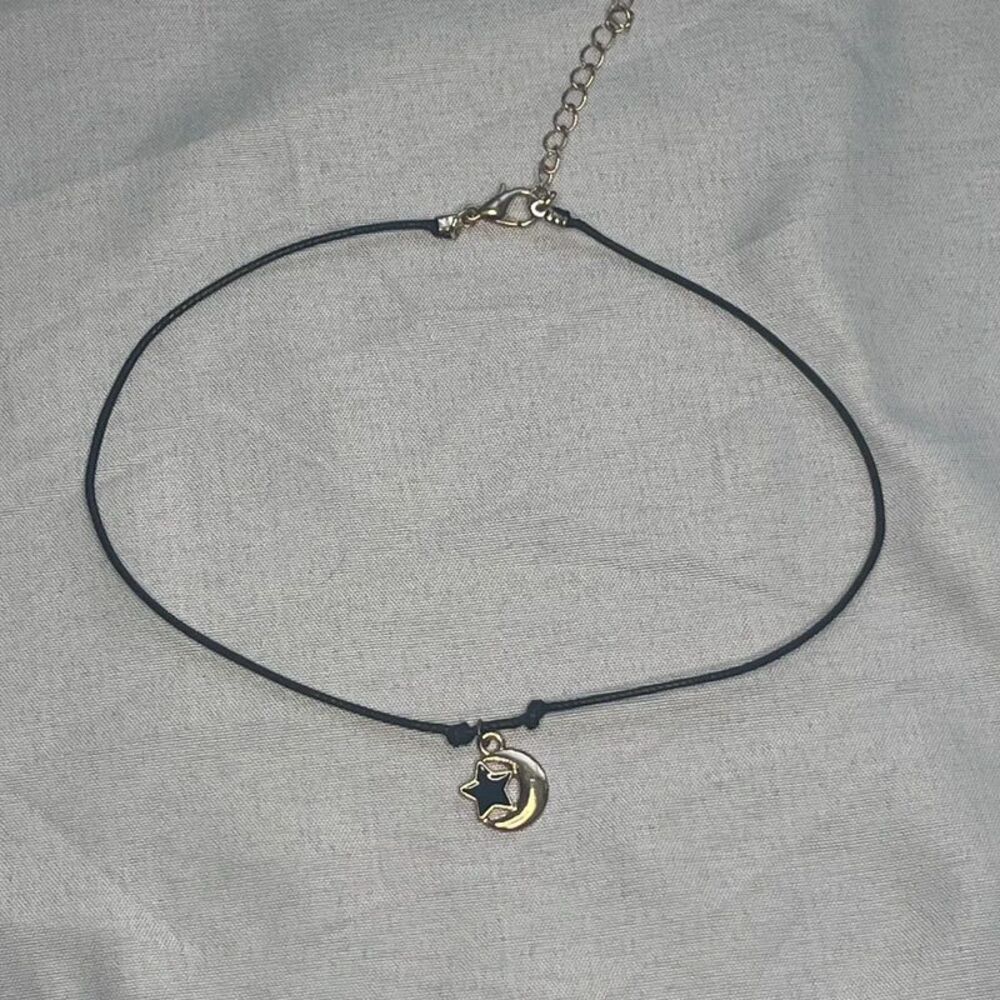 Black Star & Gold Moon Charm Choker Necklace